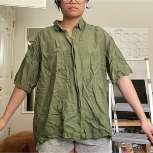 Green linen button down shirt